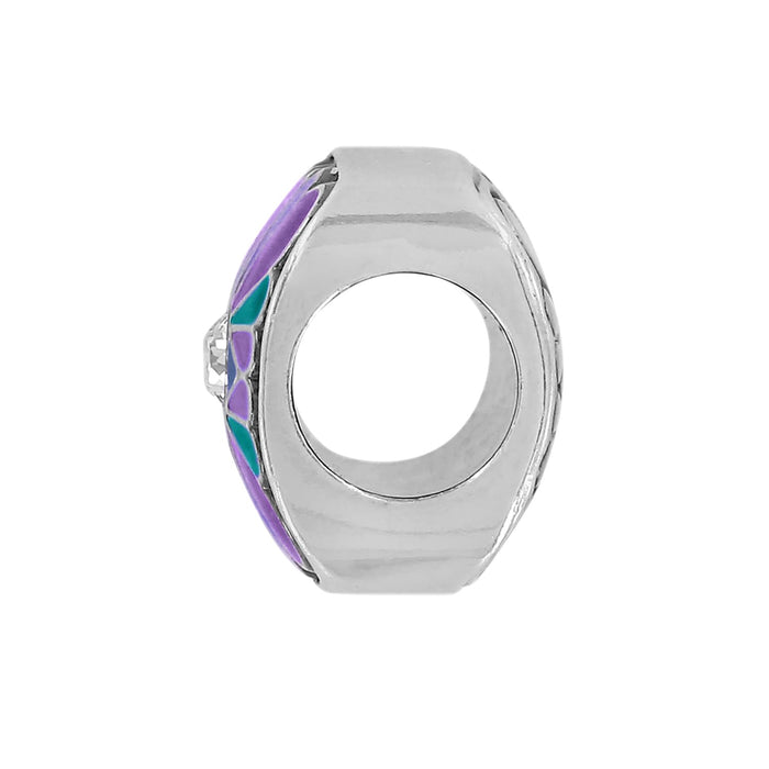 Brighton silver-plated charm shown from the side with purple and teal enamel accents and crystal on a white background