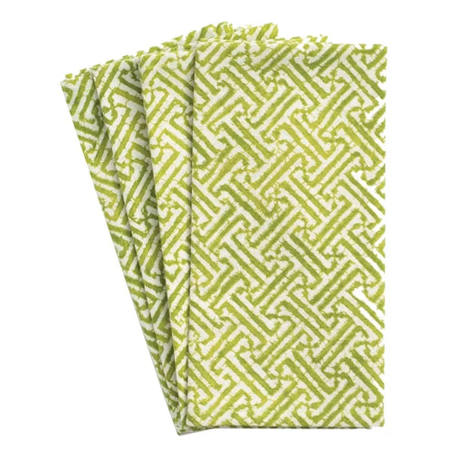Caspari Cotton Dinner Napkins - Green & White Fretwork.