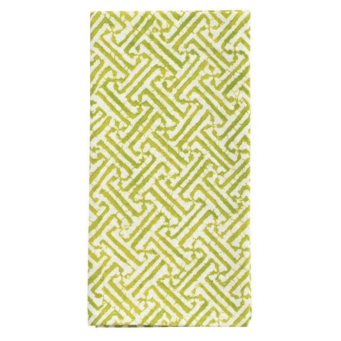 Caspari Cotton Dinner Napkins - Green & White Fretwork.