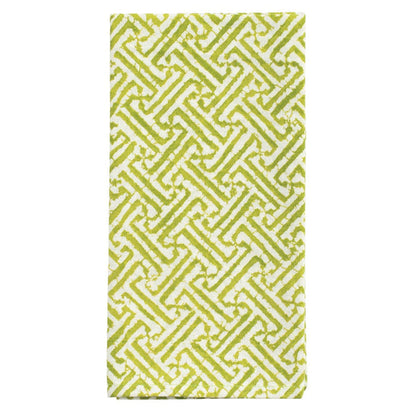 Caspari Cotton Dinner Napkins - Green & White Fretwork.