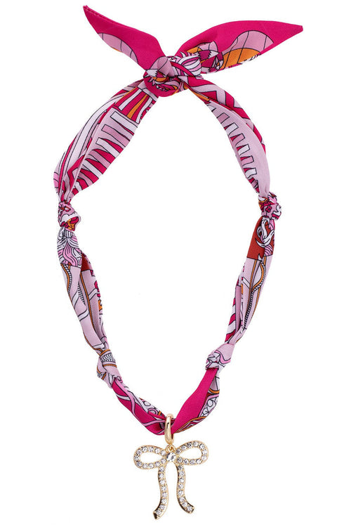 Cassie Pave Bow Scarf Necklace