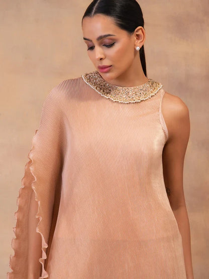 Champagne Muse Drape Tunic With Dhoti Pants