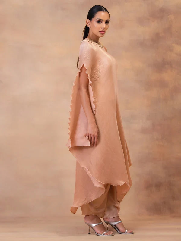 Champagne Muse Drape Tunic With Dhoti Pants