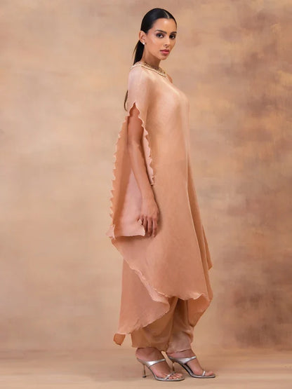 Champagne Muse Drape Tunic With Dhoti Pants