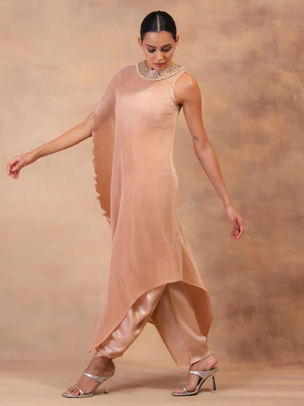 Champagne Muse Drape Tunic With Dhoti Pants