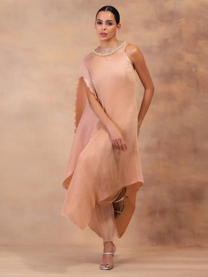 Champagne Muse Drape Tunic With Dhoti Pants