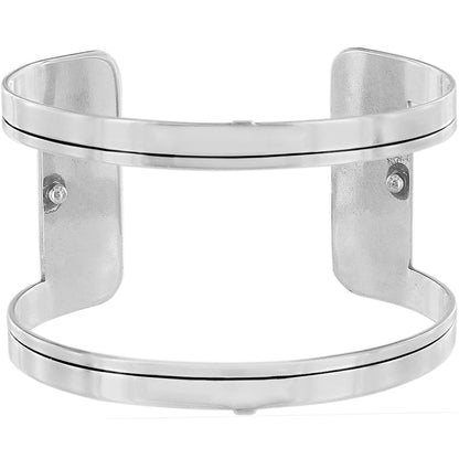 Brighton cuff bracelet with open silver-tone double-band design and rectangular side panels on a white background
