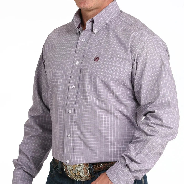 Cinch Men's L/S Classic Fit Plaid Button Down Western Shirt in Lilac