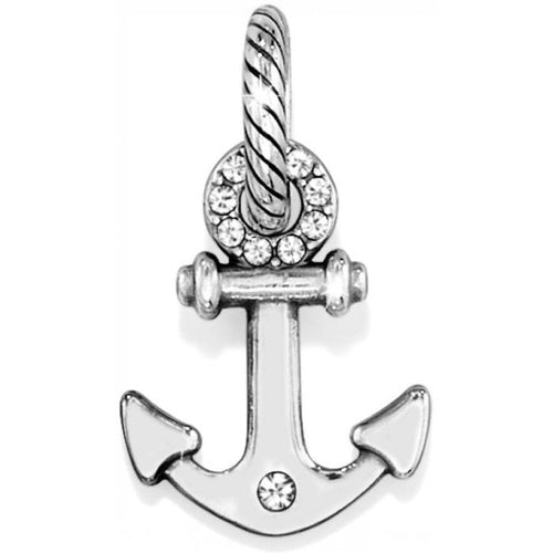 Brighton anchor charm with silver-plated rope detail and crystal accents on a white background