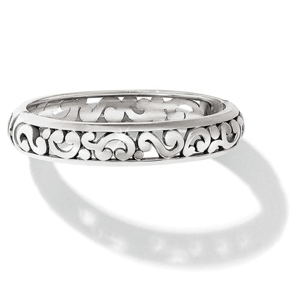 Brighton ring with silver-tone openwork scroll design around the band on a white background