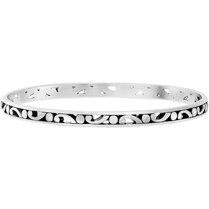 Brighton bangle bracelet with silver-tone openwork scroll design around the band on a white background