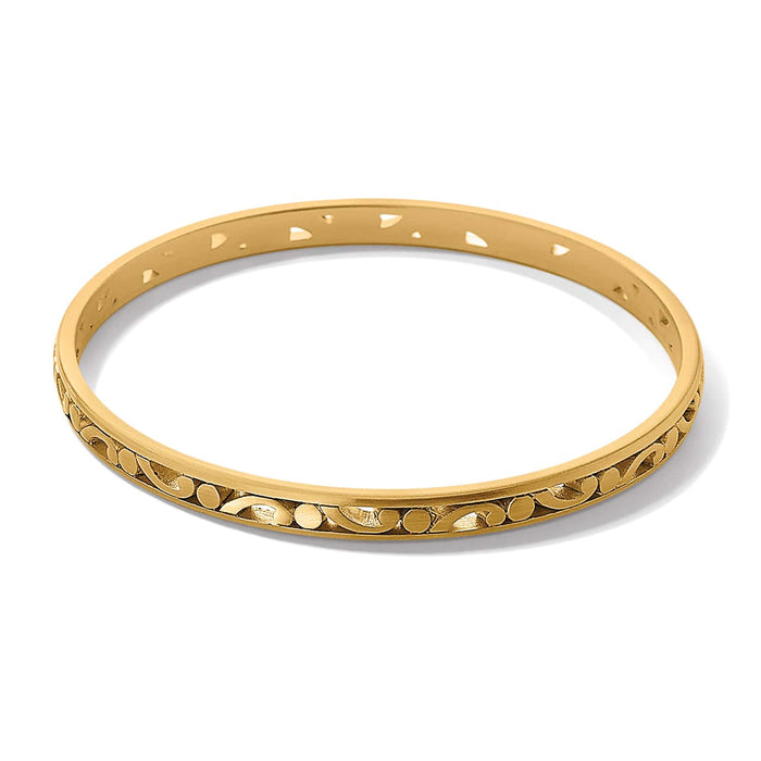 Brighton bangle bracelet with gold-plated finish and engraved scroll pattern detailing along the exterior on a white background