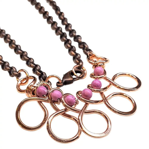 Copper Wire Wrapped Sculpted Pink Gemstone Necklace