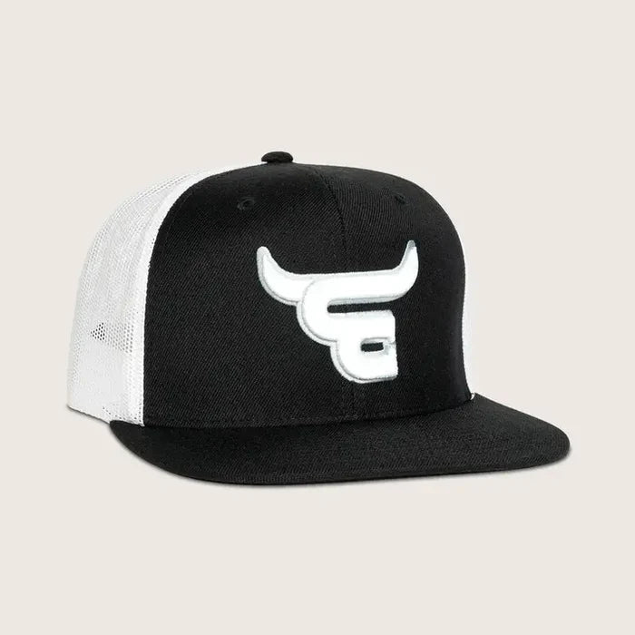 Cowboy Cool "El Toro" Flat Bill Hat in Black & White