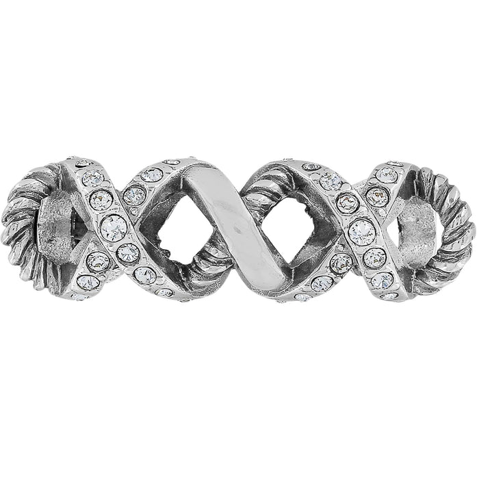 Brighton silver-plated band ring with twisted rope details and crystal-set crossover X motifs on a white background