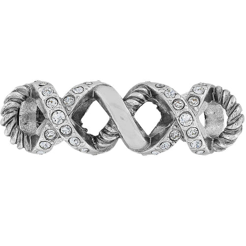 Brighton silver-plated band ring with twisted rope details and crystal-set crossover X motifs on a white background