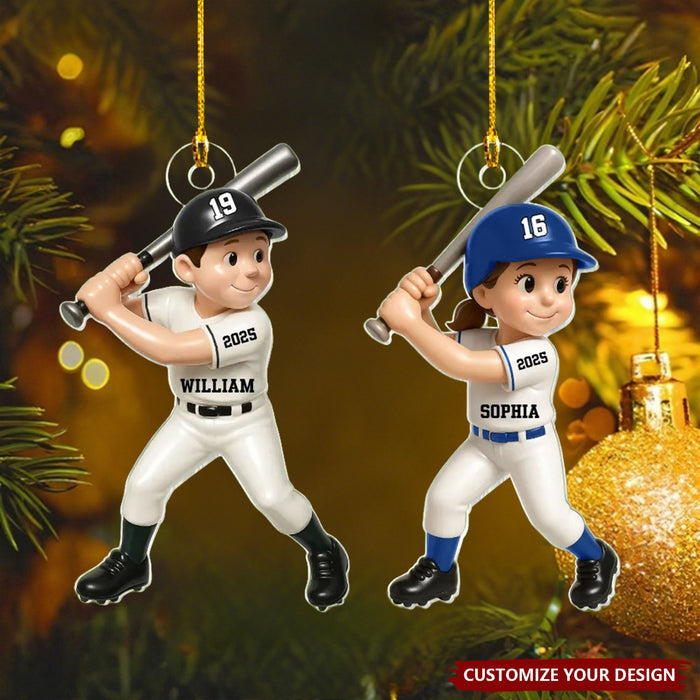 Cute Baseball Player 3D Effect, Personalized Acrylic Flat Ornament