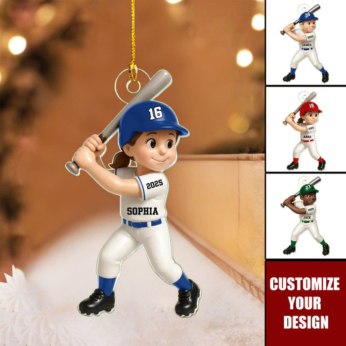 Cute Baseball Player 3D Effect, Personalized Acrylic Flat Ornament