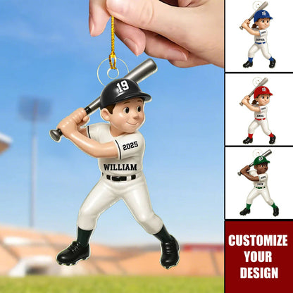 Cute Baseball Player 3D Effect, Personalized Acrylic Flat Ornament