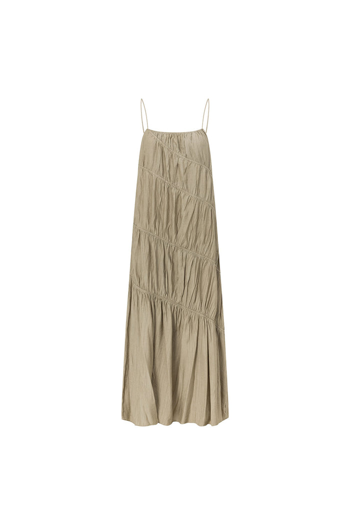 Khaki Taupe Green Ruched Maxi Daysia Dress