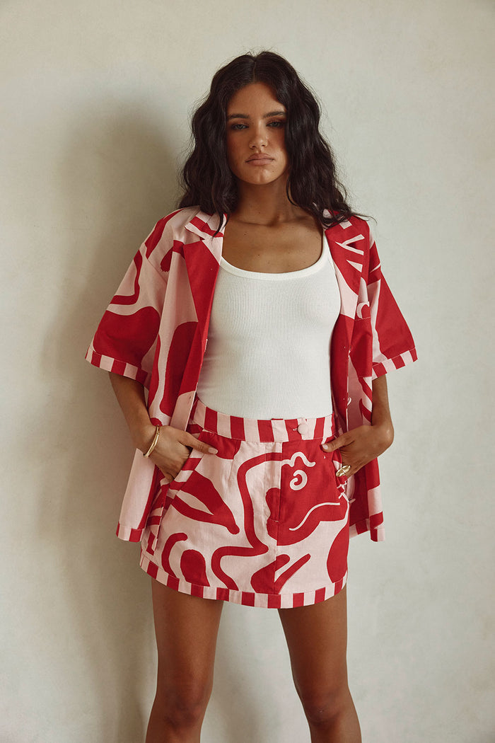 Red and Pink Darling Floral Print A Line Delphia Skirt