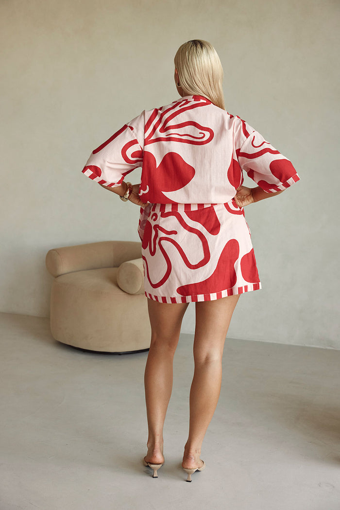 Red and Pink Darling Floral Print A Line Delphia Skirt