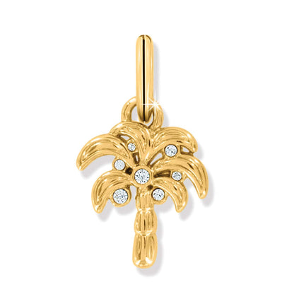 Brighton palm tree charm in gold-tone finish with crystal accents scattered across the fronds on a white background