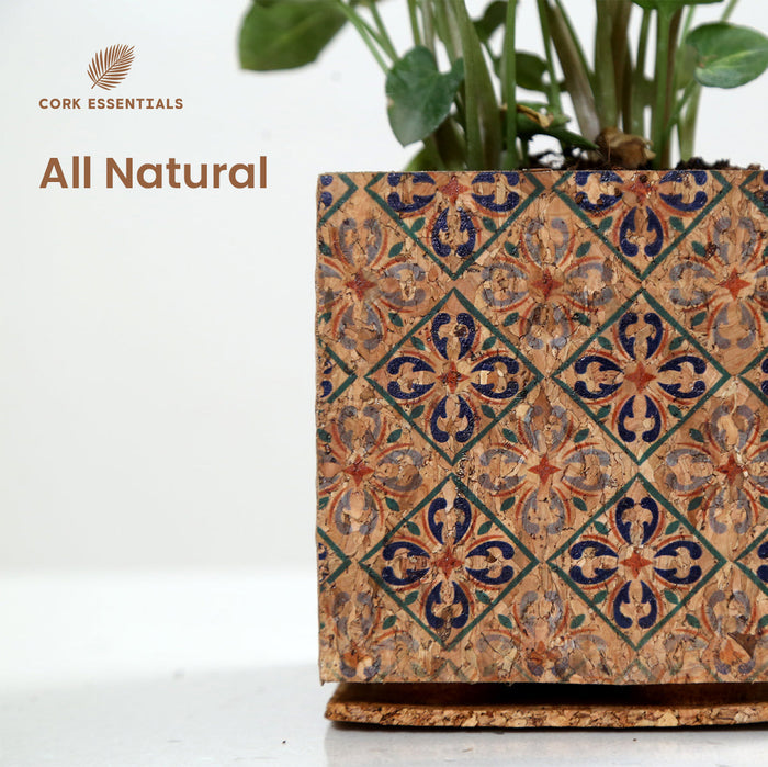 Decorative cork product with floral pattern and 'Cork Essentials' branding on a white background.