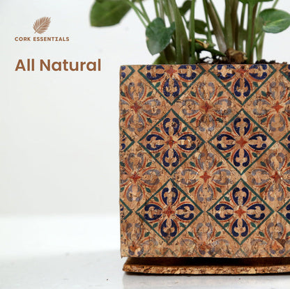 Decorative cork product with floral pattern and 'Cork Essentials' branding on a white background.
