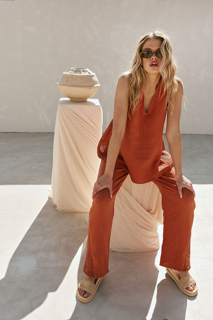 Blood Orange Elastic Drawstring Dita Pants