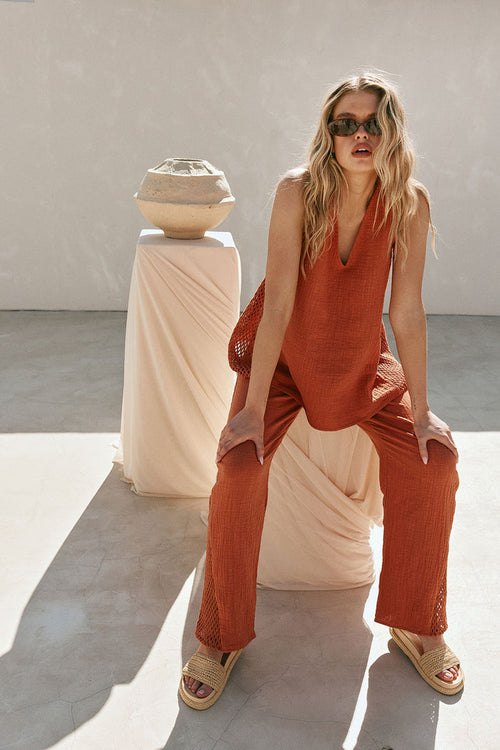 Blood Orange Elastic Drawstring Dita Pants