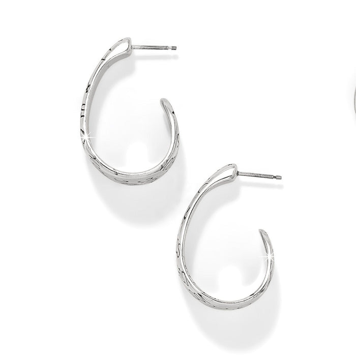 Brighton hoop earrings with silver-plated finish and engraved textured detail along the curved bands on a white background