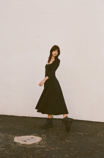 DREAM DRESS 3/4 SLEEVE IN ONYX