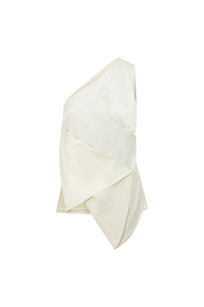 Off White Suiting One Shoulder Folded Dusk Top