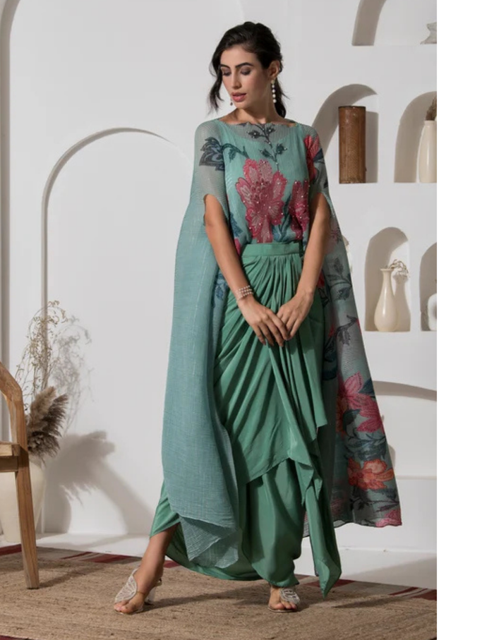 Dusty Jade Kaftan & Dhoti Set