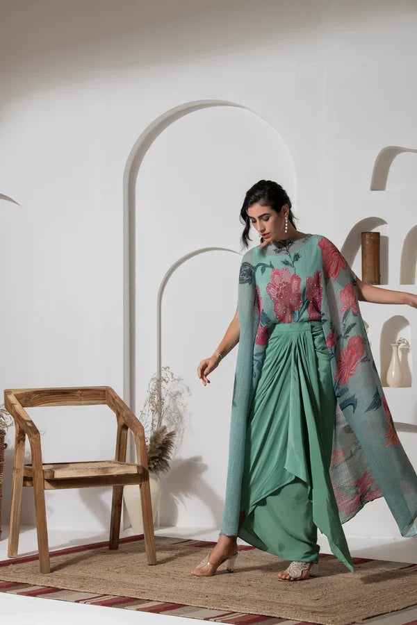 Dusty Jade Kaftan & Dhoti Set