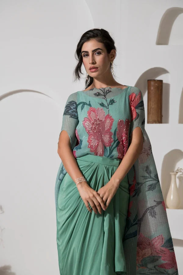 Dusty Jade Kaftan & Dhoti Set