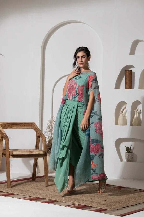 Dusty Jade Kaftan & Dhoti Set