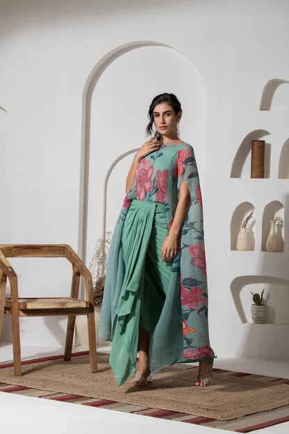 Dusty Jade Kaftan & Dhoti Set