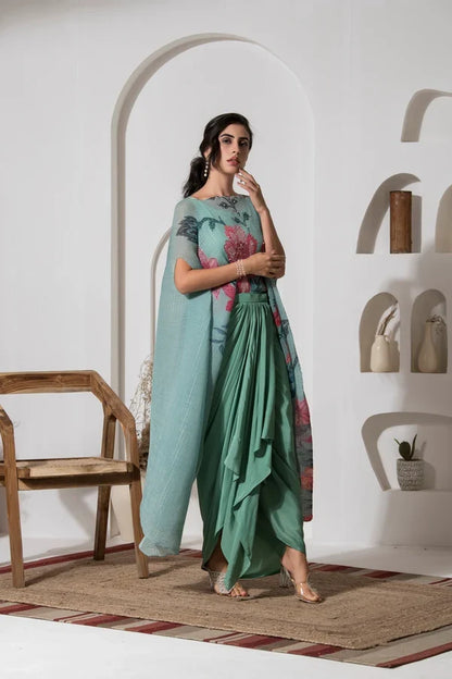 Dusty Jade Kaftan & Dhoti Set