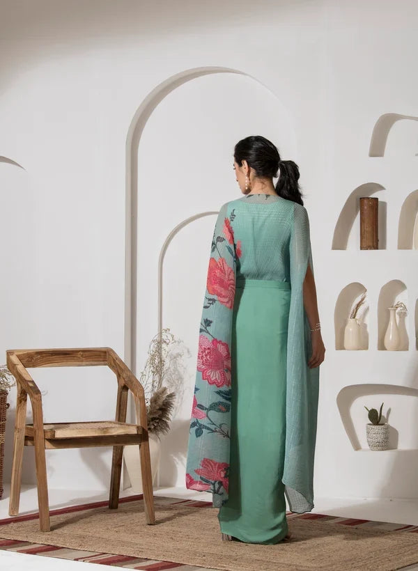 Dusty Jade Kaftan & Dhoti Set