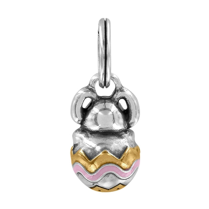 Brighton bunny charm in two-tone finish with pink and gold egg detail and split ring on a white background