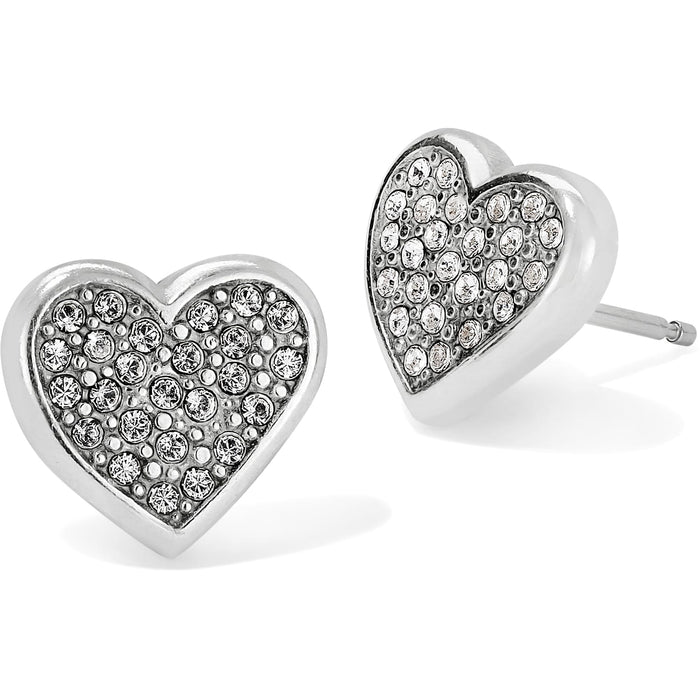 Brighton heart stud earrings with silver-plated finish and pavé crystal accents on a white background