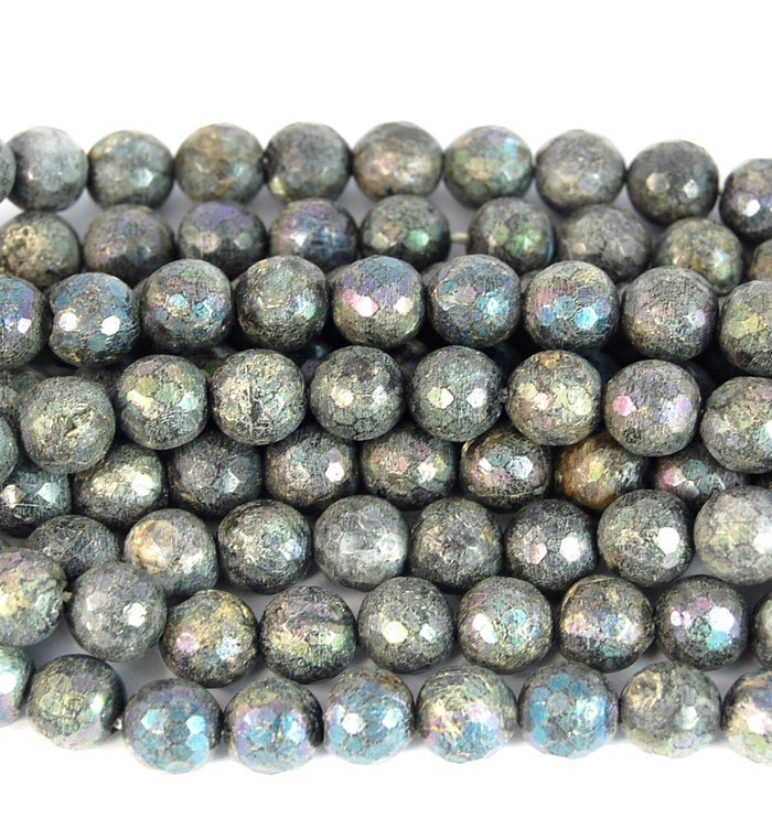 Electroplate LABRADORITE 4mm,6mm,8mm,10mm Gemstone Beads, Faceted -15 inch strand