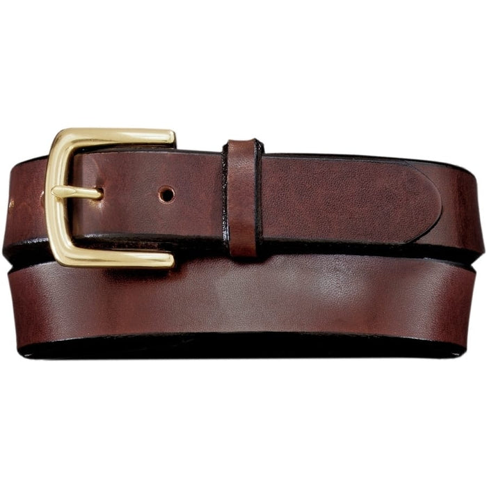 Brighton brown leather belt with gold-tone buckle and single keeper loop on a white background