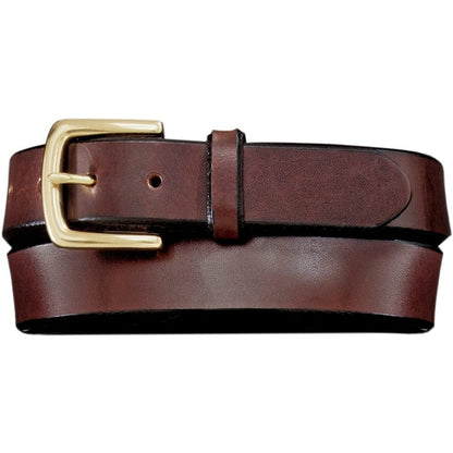 Brighton brown leather belt with gold-tone buckle and single keeper loop on a white background