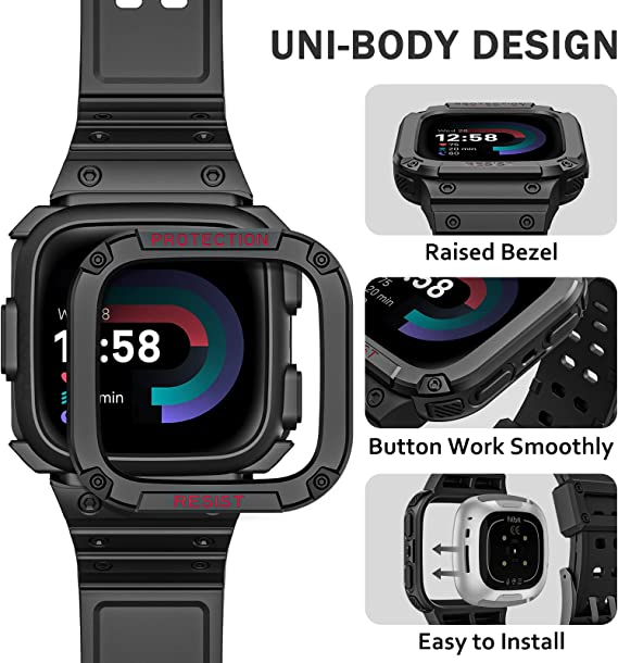 Fitbit Versa 4/3/2/1, Fitbit Sense 2/1 Sports Band with Bumper Cover | Fintie