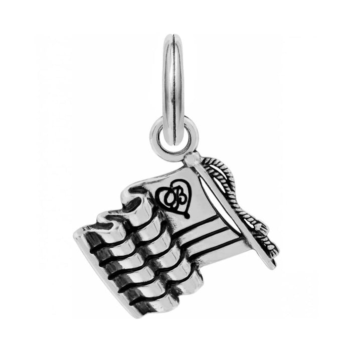 Brighton American flag charm with silver-plated finish, engraved heart detail, and split ring on a white background