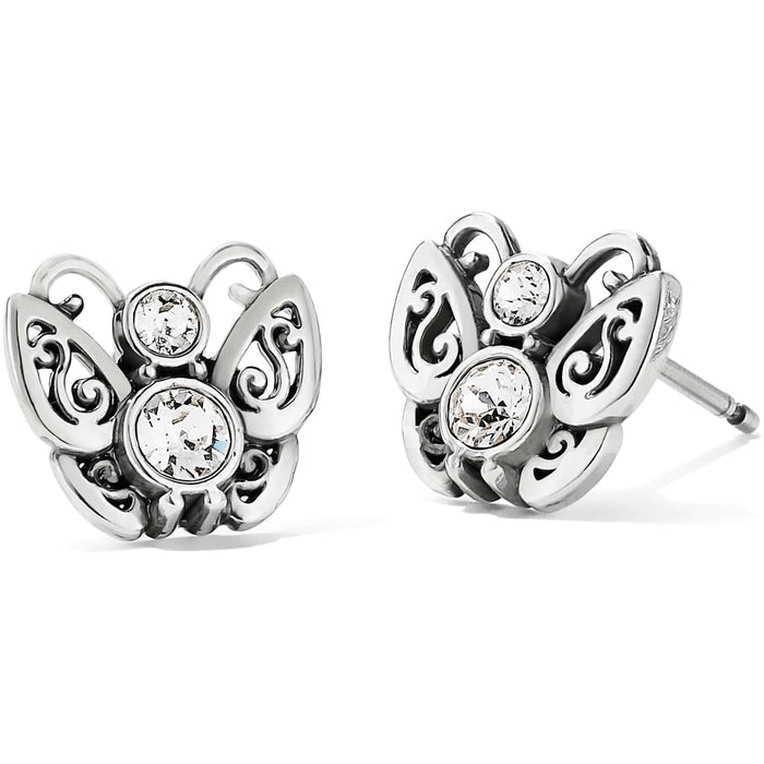 Brighton butterfly stud earrings with silver-plated filigree wings and crystal accents on a white background