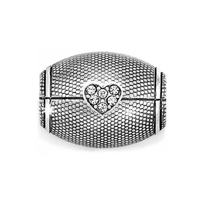 Brighton silver-plated bead with textured dotted pattern and crystal heart accent on a white background